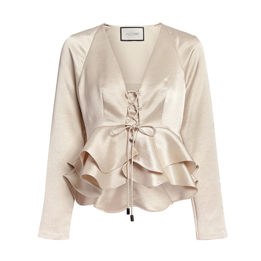 Alexis Reagan Lace-Up Ruffle Peplum Top Blouse